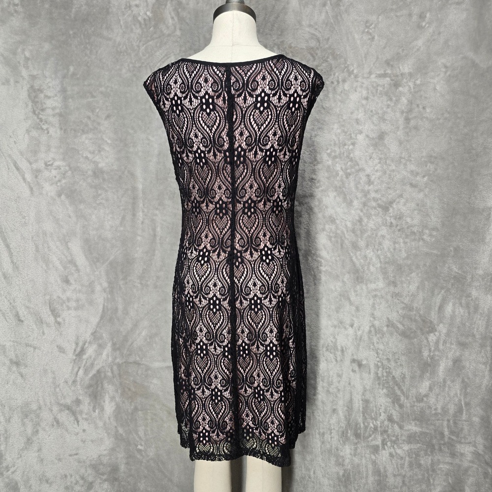 Connected Apparel Dress Women‎ 10 Black Lace Pink Sheath Cap Sleeve Modest Party - Picture 3 of 13
